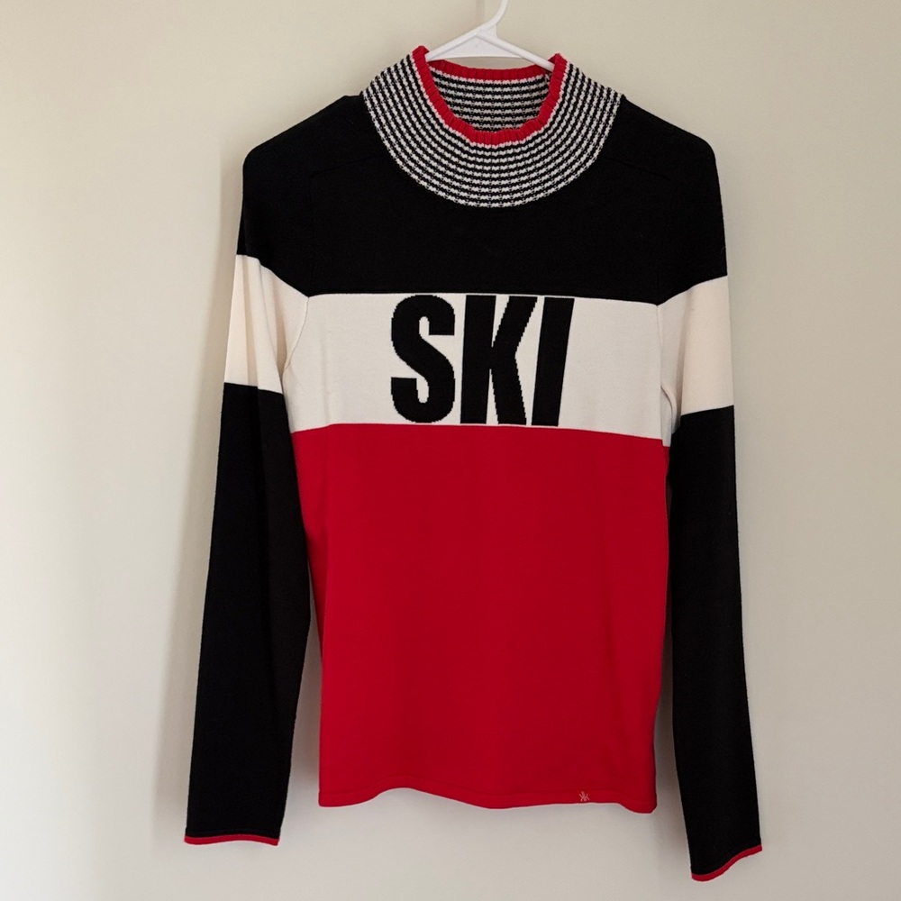 Krimson Klover Red Black White 'SKI' Cowl Neck Sweater